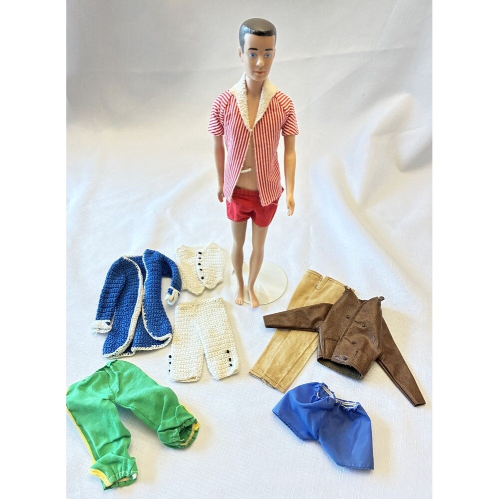 Mattel Ken Doll #750 Original Red White Swim Outfit 1965 Blue Eyes Painted Hair